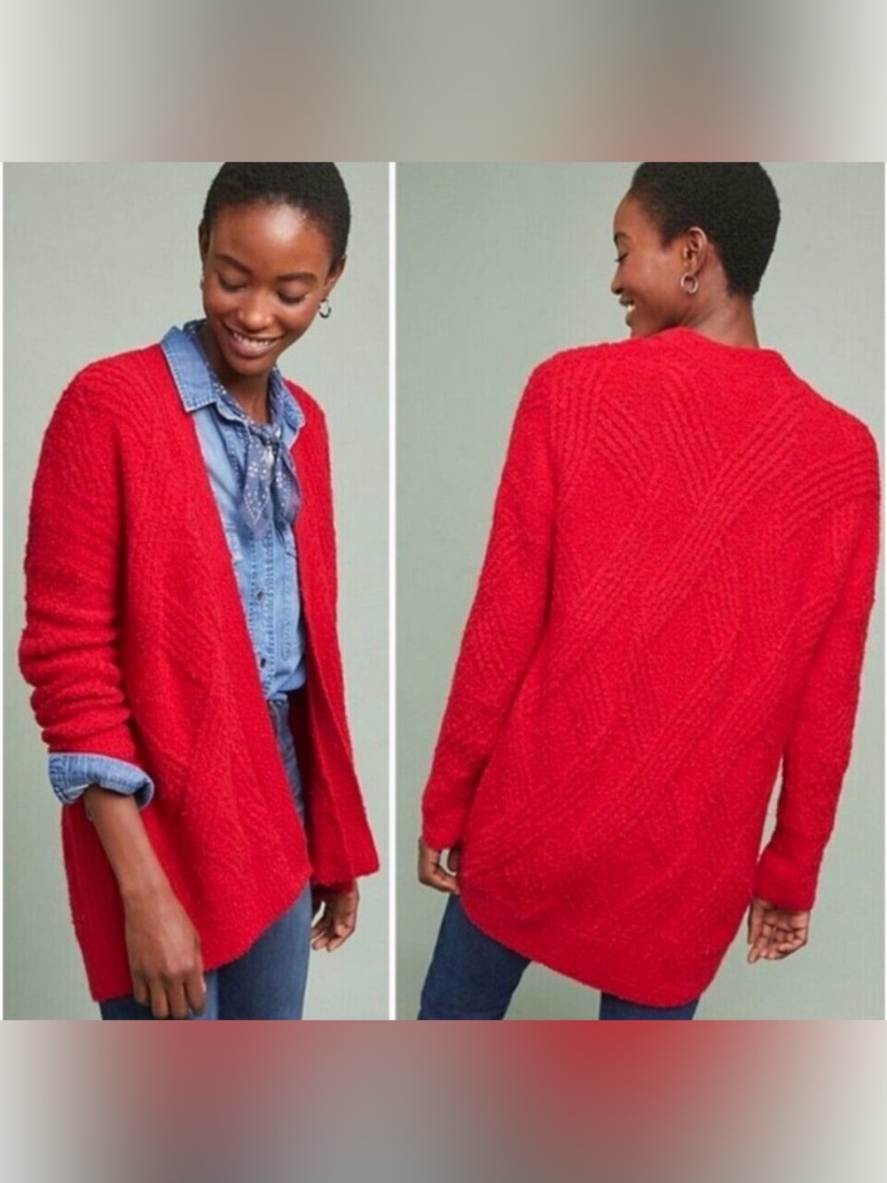 Anthropologie Moth Oversized Cable Knit Wool Alpaca Blend Cardigan Sweater SM